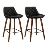 Artiss 2x Bar Stools PU Seat Wooden - Close-Up Angle