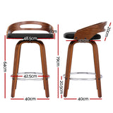 Artiss 4x Bar Stools Swivel Dining Chairs Low Back Counter Seat PU Cushion - Front View
