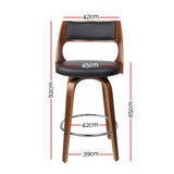 Artiss 2x Bar Stools Swivel Leather Chair 65cm - Front View
