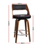 Artiss 4x Bar Stools Swivel Leather Chair 76cm - Front View
