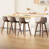Artiss 4x Bar Stools Vintage Leather Wooden - Close-Up Angle