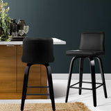 Artiss Bar Stools Kitchen Leather Barstools Swivel Wooden Chairs X2 - Close-Up Angle