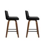 Artiss 2x Bar Stools Swivel Leather Padded Wooden - Side View