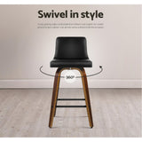 Artiss 2x Bar Stools Swivel Leather Padded Wooden - Rear View