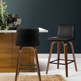 Artiss 2x Bar Stools Swivel Leather Padded Wooden - Close-Up Angle