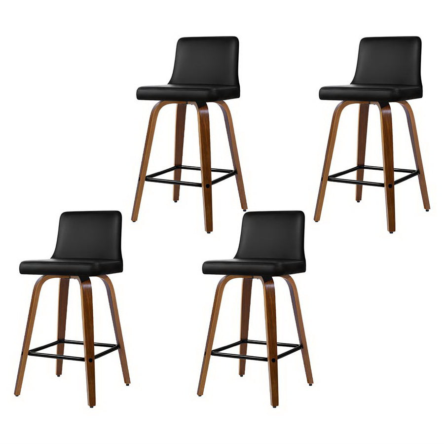 Artiss set of 4 black swivel bar stools with padded PU leather seats
