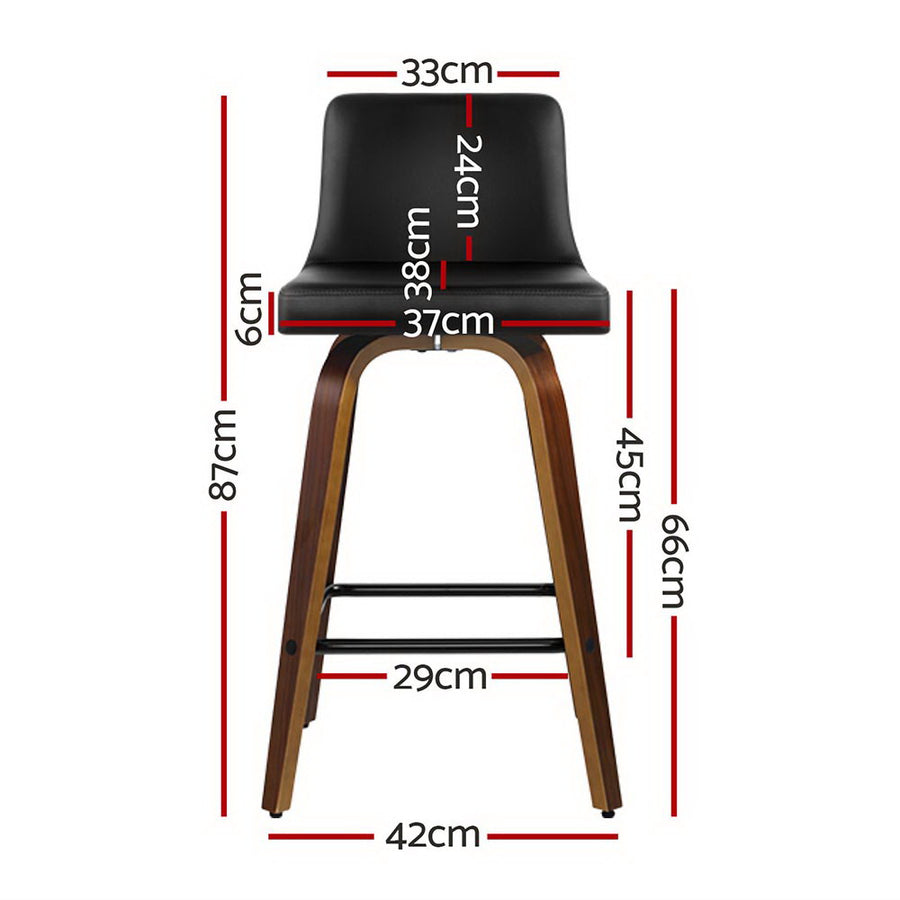 Artiss set of 4 black swivel bar stools with padded PU leather seats, wide curved backrest