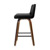 Artiss 4x Bar Stools Swivel Leather Padded Wooden - Side View