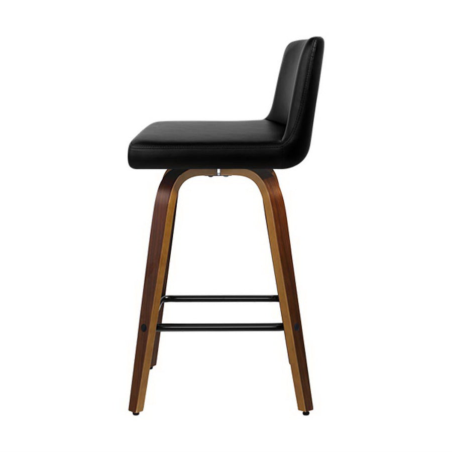 Artiss set of 4 black swivel bar stools with padded PU leather seats, powder coated steel footrest