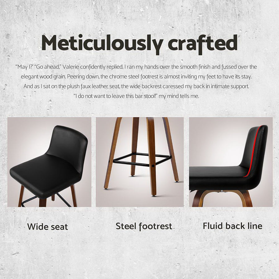 Artiss set of 4 black swivel bar stools with padded PU leather seats, anti-slip rubber feet