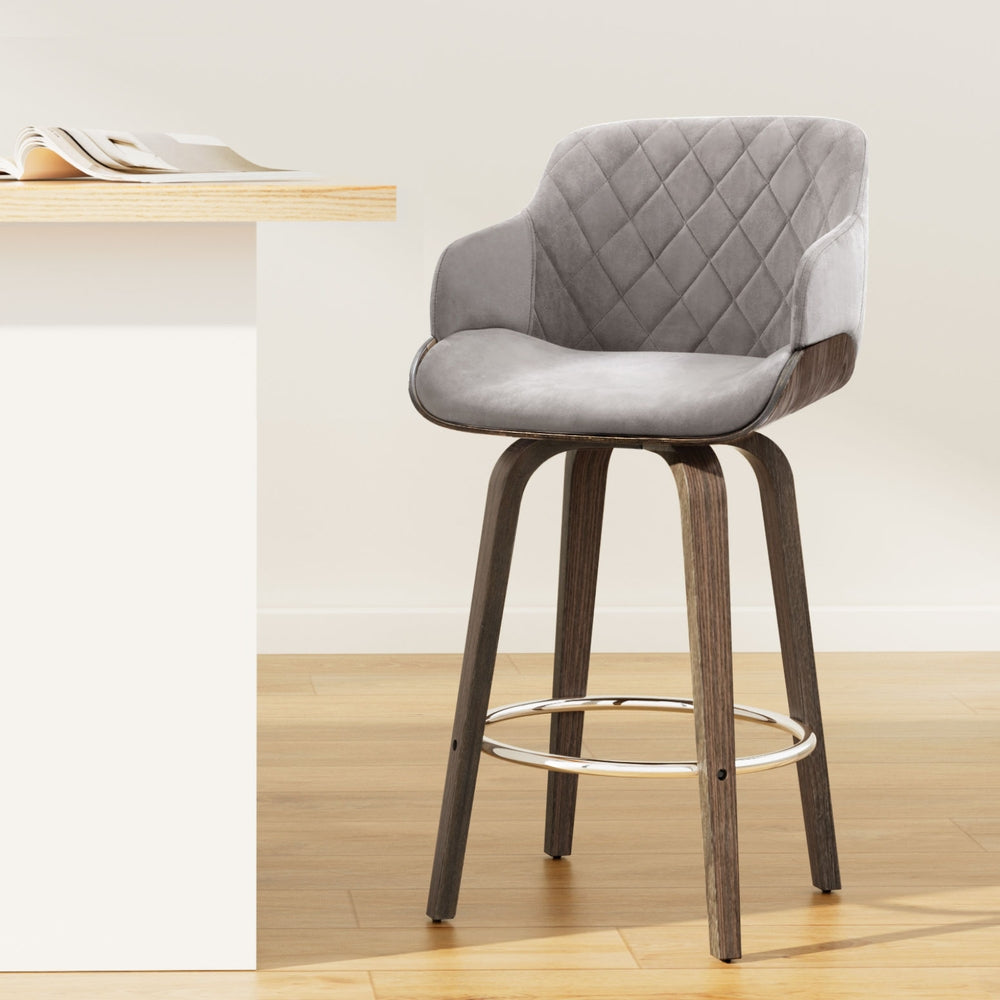 Artiss Swivel Velvet Bar Stools with Wooden Frame