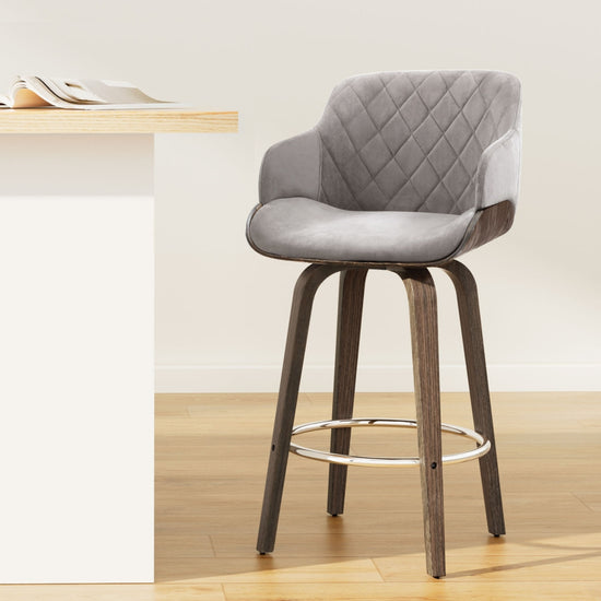 Artiss Swivel Velvet Bar Stools with Wooden Frame
