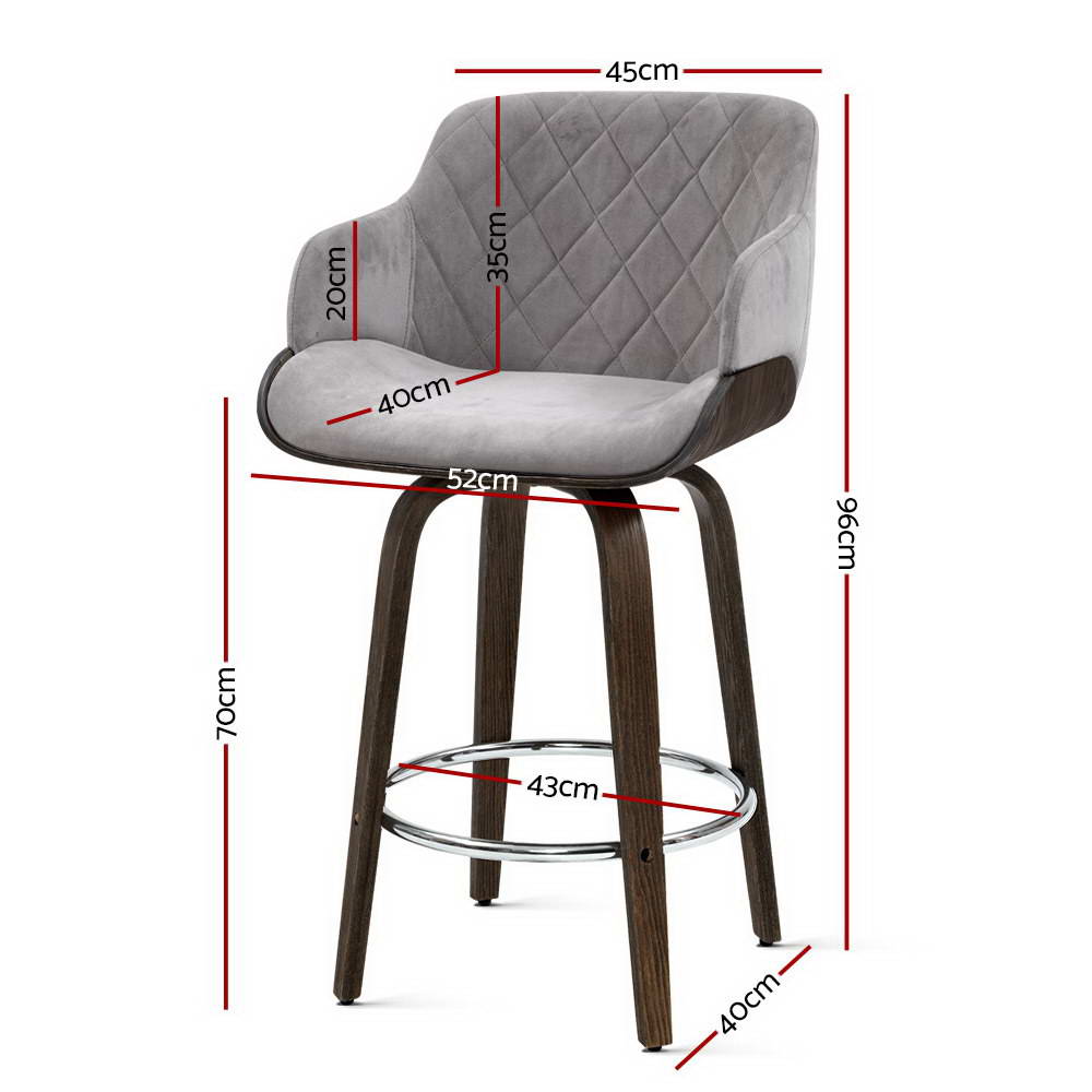 Artiss Swivel Velvet Bar Stools with Wooden Frame