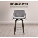 Artiss swivel bar stool, grey velvet seat with wooden frame, chrome footrest