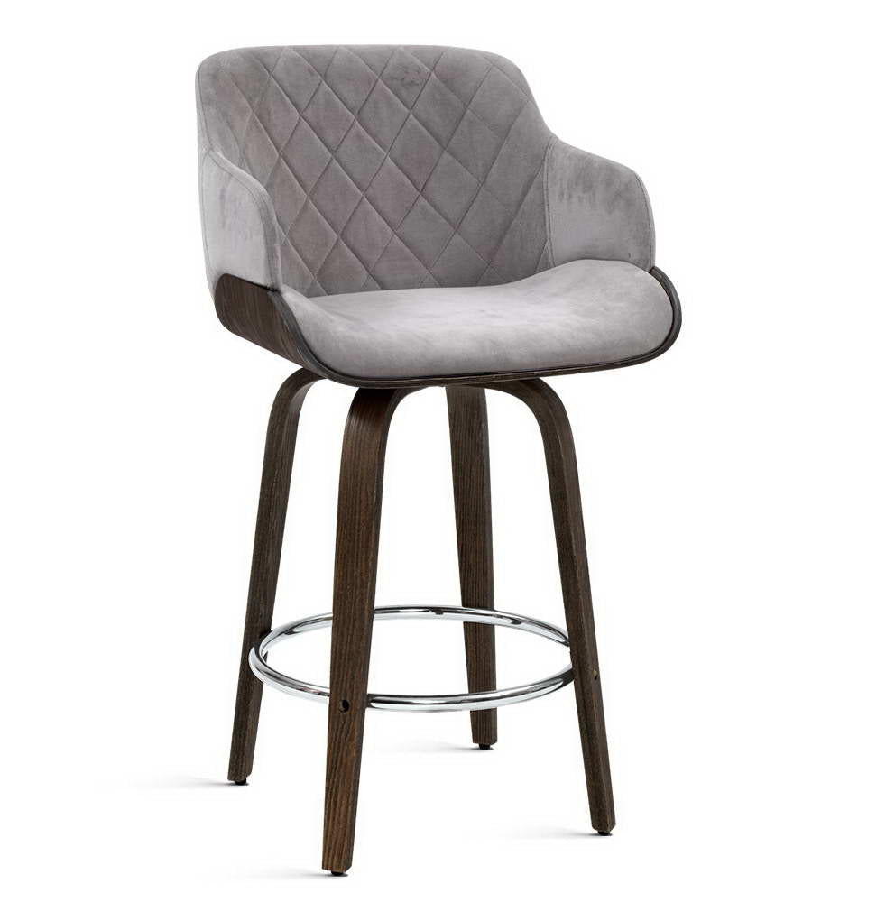 Artiss Swivel Velvet Bar Stools with Wooden Frame