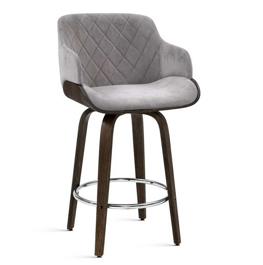 Artiss swivel bar stool, grey velvet seat with wooden frame, image 8