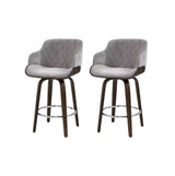 Artiss 2x Bar Stools Swivel Velvet Padded Wooden - Close-Up Angle