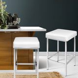 Artiss 2x Bar Stools Leather Padded Metal White - Close-Up Angle