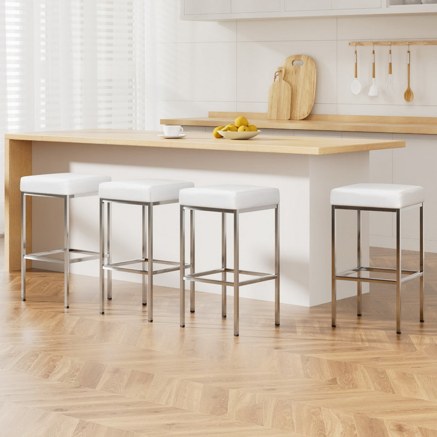 Artiss set of 4 white PU leather padded bar stools with chrome steel legs