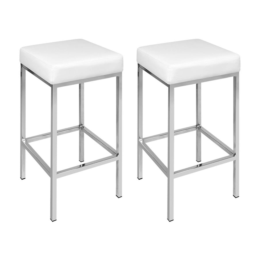 Artiss set of 4 white PU leather padded bar stools with chrome steel legs, chrome finish steel legs