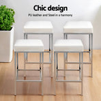 Artiss set of 4 white PU leather padded bar stools with chrome steel legs, heavy-duty footrest