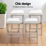 Artiss 4x Bar Stools Leather Padded Metal White - Top-Down View