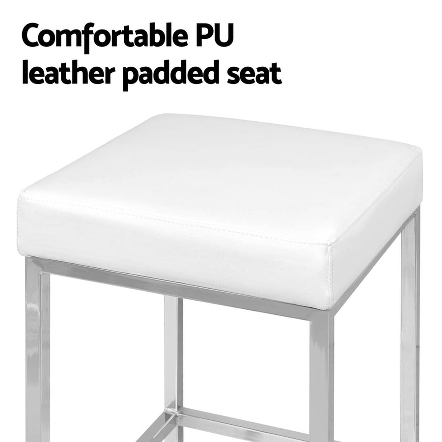 Artiss set of 4 white PU leather padded bar stools with chrome steel legs, bottom rubber feet