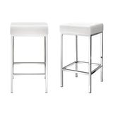 Artiss 4x Bar Stools Leather Padded Metal White - Close-Up Angle