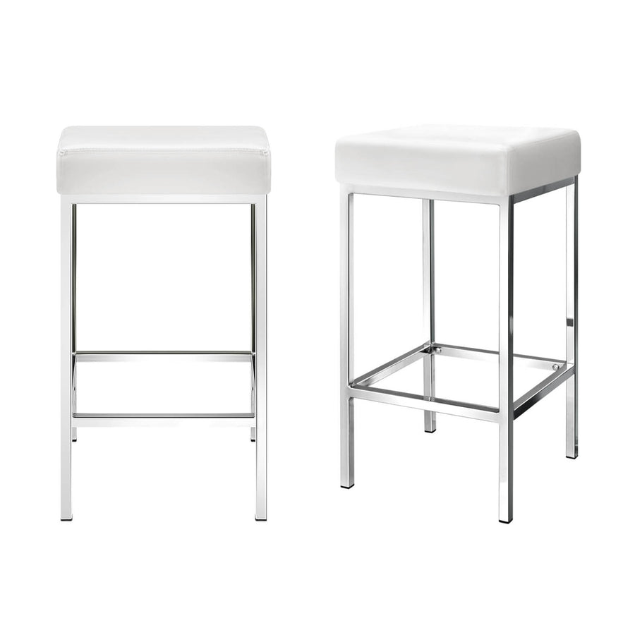 Artiss set of 4 white PU leather padded bar stools with chrome steel legs, image 7