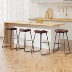 Artiss set of 4 industrial tractor seat bar stools, wood seat and black steel legs