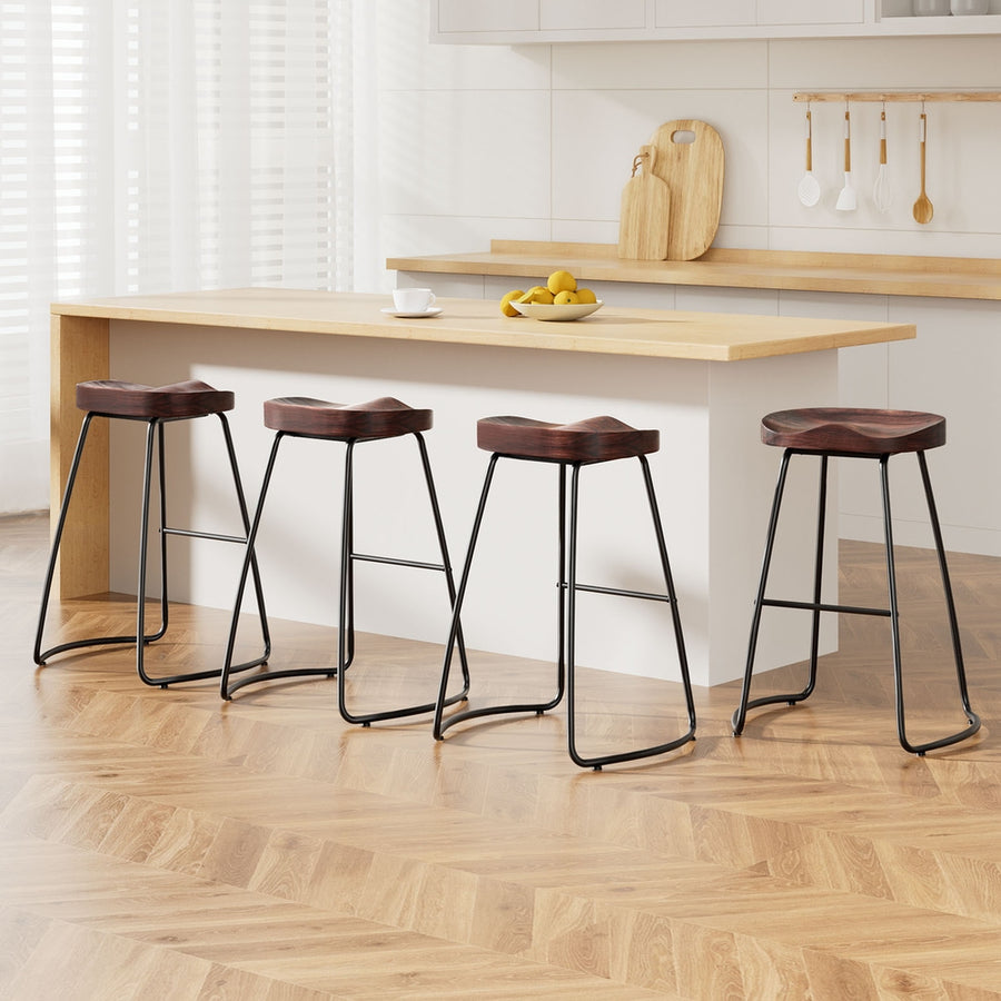 Artiss set of 4 industrial tractor seat bar stools, wood seat and black steel legs