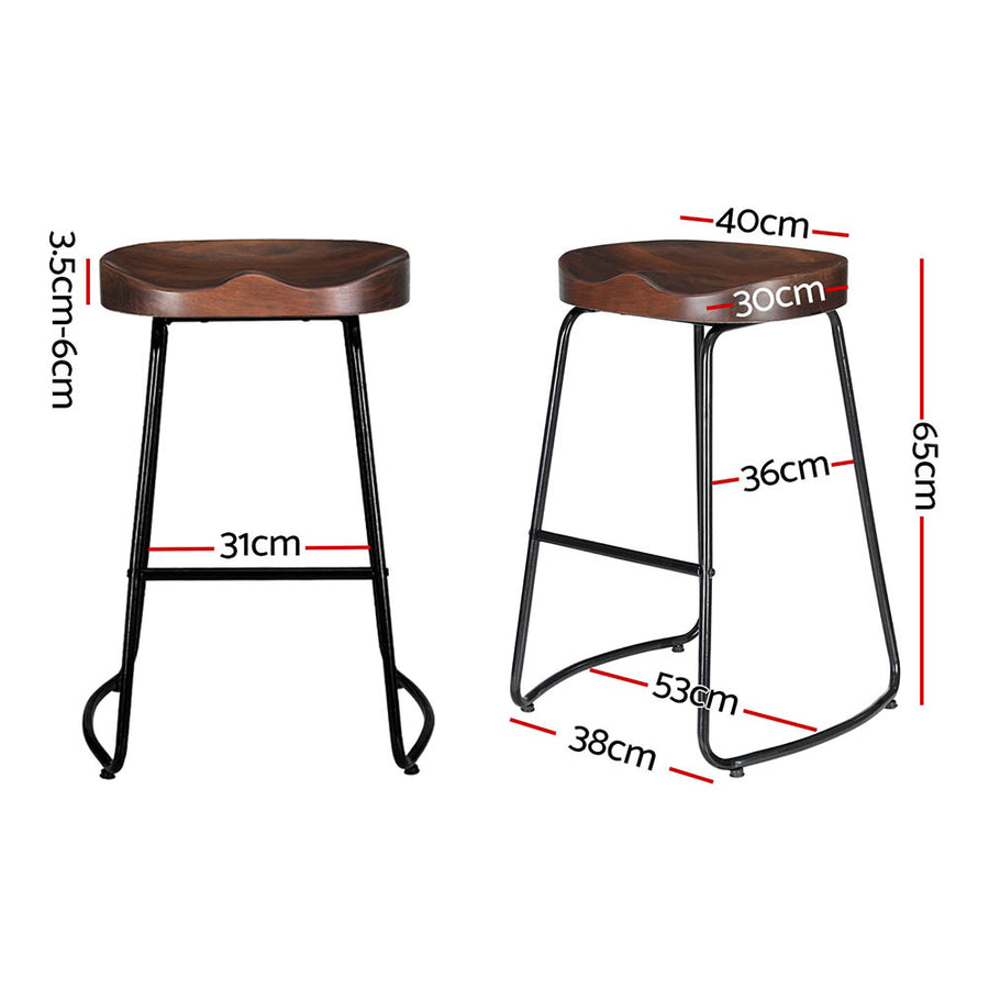 Artiss set of 4 industrial tractor seat bar stools, wood seat and black steel legs, curved wooden tractor seat