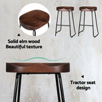 Artiss set of 4 industrial tractor seat bar stools, wood seat and black steel legs, image 5