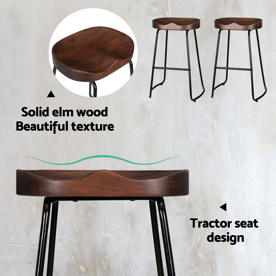 Artiss set of 4 industrial tractor seat bar stools, wood seat and black steel legs, image 5