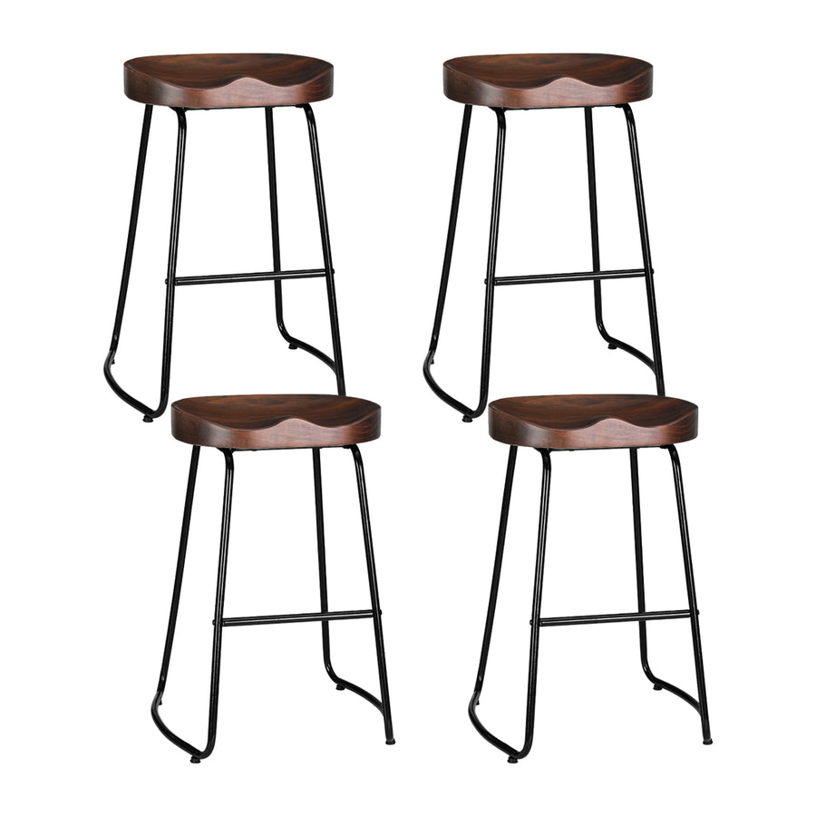 Artiss set of 4 industrial tractor seat bar stools, wood seat and black steel legs, image 8