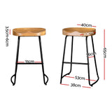 Artiss 2x Bar Stools Tractor Seat 65cm Wooden - Front View