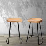 Artiss 2x Bar Stools Tractor Seat 65cm Wooden - Close-Up Angle