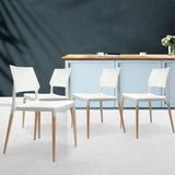 Artiss Dining Chairs Set of 4 Plastic Wooden Stackable White - Low Angle
