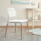 Artiss Dining Chairs Set of 4 Plastic Wooden Stackable White - Close-Up Angle