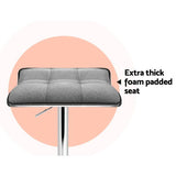 Artiss 2x Bar Stools Linen Padded Gas Lift - Top-Down View