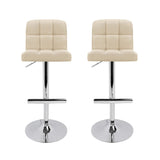 Artiss 2x Bar Stools Leather Gas Lift Beige - Side View