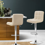 Artiss 2x Bar Stools Leather Gas Lift Beige - Close-Up Angle