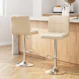 Artiss 2x Bar Stools Leather Gas Lift Beige - Low Angle