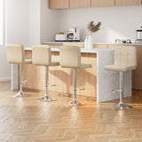 Artiss 4x Bar Stools Leather Gas Lift Beige - Close-Up Angle