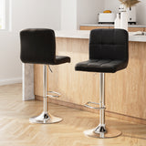 Artiss 2x Bar Stools Leather Gas Lift Black - Low Angle