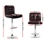 Artiss 2x Bar Stools Leather Gas Lift Brown - Front View
