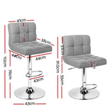 Artiss 2x Bar Stools Fabric Gas Lift Grey - Front View