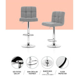 Artiss 2x Bar Stools Kitchen Dining Chairs Counter Stool Gas Lift Fabric Grey - Top-Down View