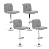 Artiss 4x Bar Stools Fabric Gas Lift Grey - Low Angle