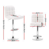 Artiss 2x Bar Stools Leather Gas Lift White - Front View